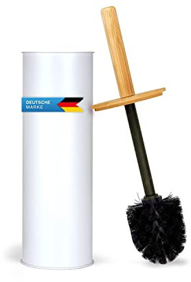 Toilettenbürste WC-Bürste Klobürste mit Bambus-Griff, Bürstenständer & Hygienischen Spritzschutz; Klo-Bürste auswechselbar