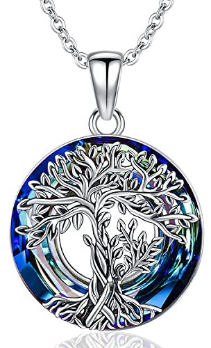 Collier Arbre de vie pour Femme Collier Arbre Généalogique Noeud Celtique en Argent Sterling avec Pendentif Arbre de vie en Cristal Cercle Bijoux femme