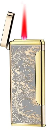 Mini Fackel Feuerzeuge Zigarren Jet Flamme Feuerzeug mit Einstellbarer Flamme Dial Portable Ultra-Thin Butan nachfüllbar Feuerzeug Großes Geschenk für Männer Geburtstag Weihnachten (Dragon)