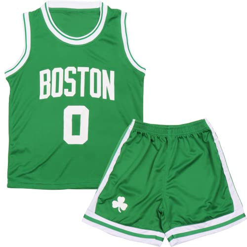 DaceStar Basketball Trikot Kinder, # 0 Basketball Kleidung Kinder, Basket-ball Trainings Ärmellos Trikot und Short, Jungen Basket-ball Trikots, Kinders Basket ball Trikots Set für 4-14 Jahre, Grün S