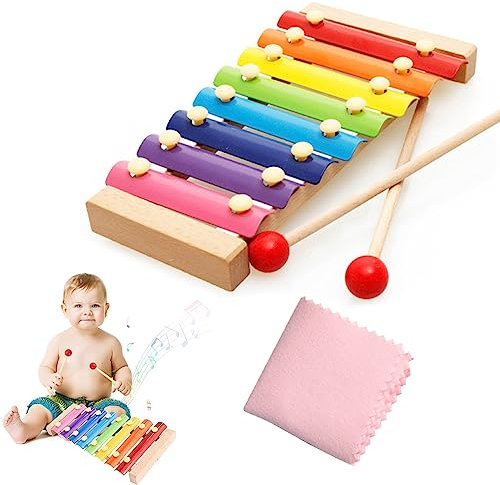 Xylophon, Xylophon für Kinder, Xylophon für Babys, Xylophon aus Holz, Xylophon aus Holz, Musikinstrumente für Babys, pädagogische Musikinstrumente, mit 2 Schlägeln, mit Reinigungstuch