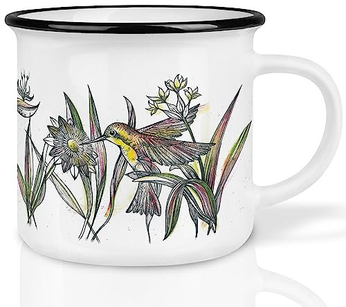 Ligarti® Keramiktasse [Design by H. Ligeti] Design Mug & handveredelter Becher I Spülmaschinengeeignete Tasse, Kaffeetasse, Teetasse, Cup (Kolibris Dschungel)