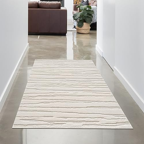 CARPETIA Hoch-Tief-Teppich Abstraktes Muster Creme 80x150 cm | Weich, pflegeleicht, strapazierfähig und allergikerfreundlich, OEKO-TEX geprüft, für Fußbodenheizung & Wohnräume