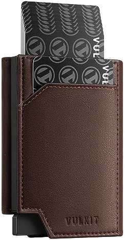 VULKIT Portefeuilles et Porte-Cartes Cuir Pop Up Automatique Porte Carte Bancaire Homme Anti Piratage Porte Cartes Magnetique Porte Monnaie, Espresso