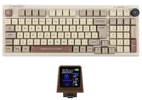 EPOMAKER RT100 98 Keys ISO(UK) Mechanical Gaming Keyboard with Customizable Mini TV and Knob, Gasket, Three Mode (BT5.0/2.4Ghz/USB-C), Hot Swappable Socket (Retro White, Gateron Pro Yellow)