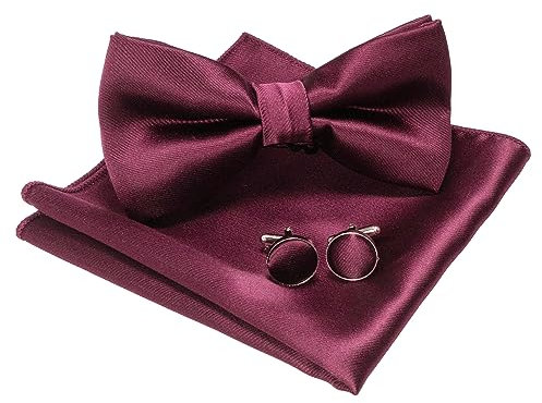 JEMYGINS Einfarbig Fliege und Einstecktuch mit Manschettenknöpfe Sets für Herren,kastanienbraun