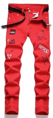 AITITIA Men's Ripped Regular Fit Jeans, 2020 Red, 28