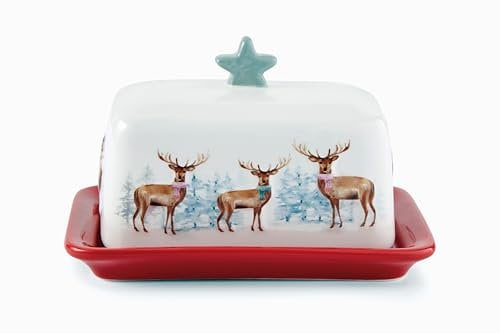 Cooksmart Keramik-Butterdose mit Deckel, große Butterdose für alle Arten von Küchen, Butterdosen für alle Größen von Butter – Weihnachtshirsch