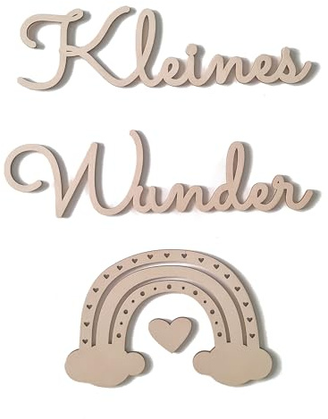 Suzu Papers Kleines Wunder Holzschild Regenbogen Deko Kinderzimmer – Baby Zimmer Dekoration Schriftzug Holz - Wanddeko Kinderzimmer (M, Schriftart 2)