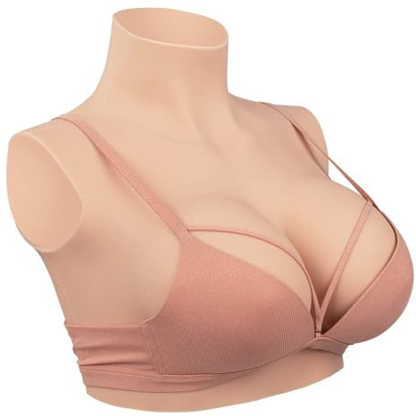 HUANQIN Silicone Breast Form Realistic Breast Plates Artificial Breast Cotton Filled Z Cup, Crossdressers Transgender Prosthesis Mastectomy, Realistic Breastplate for Mastectomy Bras, Tan