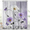 AAtter Duschvorhang mit violettem Blumenmuster, rustikaler Lavendel, Flieder, Landschmetterling, weißes Gänseblümchen, abstrakte Blätter, schwarz, extra lang, XL, groß, für Zuhause, Badezimmer
