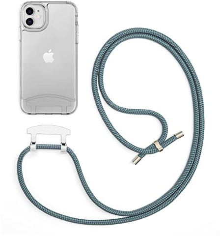 doqui Handyhülle mit abnehmbarem Band | Flexible Handykette verstellbar | Clear-Green (iPhone XR)