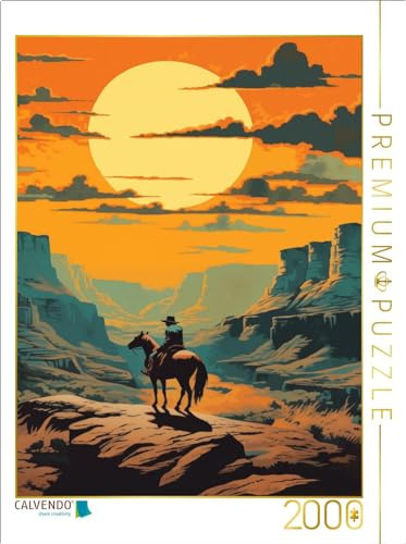 CALVENDO Puzzle Canyon der Freiheit: EIN Cowboy im Abendrot | 2000 Teile Lege-Größe 67 x 90 cm Foto-Puzzle für glückliche Stunden