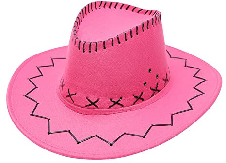 UnoSheng Stivali western per bambini, casual, con cuciture fisse, estive, alla moda, da cowboy, a tesa larga, da viaggio, per adulti, specchietto retrovisore cowboy, rosa intenso, Taglia unica