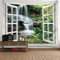 KnSam Wandteppiche, Fenster Wasserfälle Tapisserie Wandbehang Weiß Grün Polyester, Natur Landschaft Wandteppich Accessoires mit Art Nature Home Dekorationen, 150x150cm