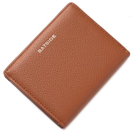 Belsmi Women Small Slim Minimalist Leather Bifold Trifold Wallets, Brown, Cute