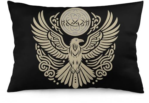 Zhimahou Kissenbezüge, Wikinger-Runen, Rabe, Odin, nordisch, keltisch, Stuhlkissen, Sofakissen, Sitzkissen, Bett-Kissenbezug, 60 x 40 cm