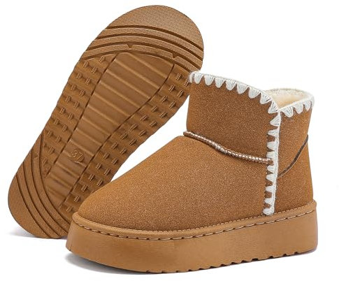 Jifenkla Stivali da Neve Donna,Design in pizzo a onde alla moda,Foderato Caldo Stivaletti invernali,Antiscivolo Impermeabili suola in gomma,Leggerie Comode Pelliccia Breve Scarpe,Outdoor