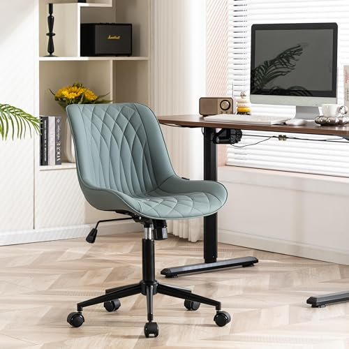 YOUNIKE Fauteuil de Bureau Ergonomique en Cuir PU, Pivotant et Réglable en Hauteur, Gaming Capacité jusqu'à 136 kg avec Dossier et Roulettes, Vert Gris
