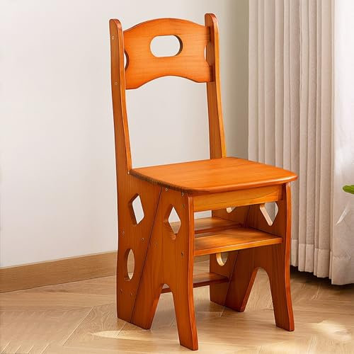 Folding Stool Step Ladder Chair Combo | Vintage Wooden Library Ladder Chair | Suitable for Kitchen, Restaurant, Warehouse | Compact and Versatile Foldable Chair Step Stool Combo