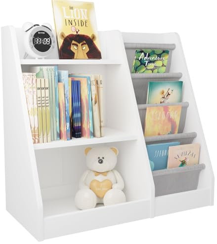 Kids Wooden Bookshelf, Montessori Child Bookcase, Baby Storage Book Rack, Toddler Book and Toy Organizer Cabinet Book Display for Playroom, Bedroom, Study Living Room, Nursery,Classroom(White,Small)