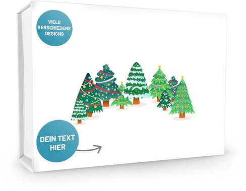 VerpackungsWelt Personalisierte Geschenk-Box | 31x22x10cm | Geschenk-Schachtel mit Deckel & Magnet | Weihnachtsbaum-Motiv Nr. 2 | Verpackung personalisiert Weiß