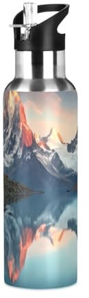 Waassud Borraccia termica in acciaio inox con cannuccia, per sport e bici, 623,7 g