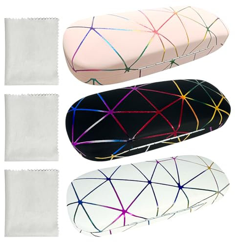 Xpieoyrm Custodia per occhiali, 3 Custodie per occhiali rigide colorate, Custodia rigida per occhiali da sole personalizzata con panno per la pulizia degli occhiali, Astuccio occhiali in pelle