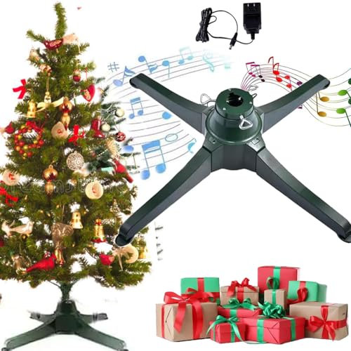 YTAFONPO Rotierender Weihnachtsbaumständer mit Lautsprechern, um 360 Grad drehbarer Weihnachtsbaumständer mit Musik, drehbarer Weihnachtsbaumständer