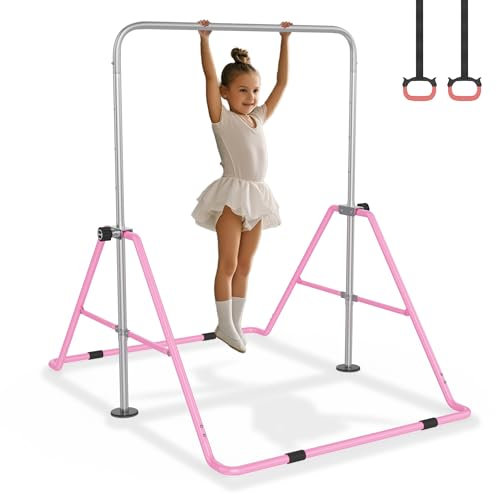FIVMEN Reckstange Turnreck Indoor Turngeräte Turnstange für Zuhause Höhenverstellbar mit 2 Gymnastikringe Faltbarer Gymnastikstange Reckanlage für Turnen Gymnastik Training