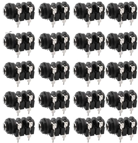 RUNCCI-YUN 20pcs souder connecteur Femelle 6.35mm, 6.35mm 1/4 Pouces Femelle Mono Casque Prise Audio Panneau de Montage Connecteurs 4 Broches avec Écrous de Montage Rondelles