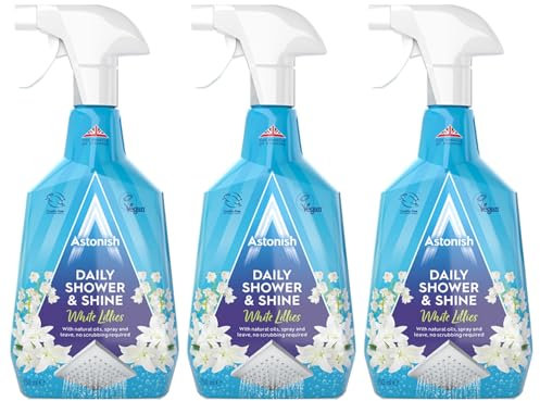 Astonish Daily Shower and Shine, Vegan and Cruelty-free Shower Spray, White Lilies, 3 x 750ml