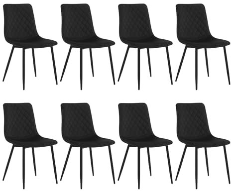 EUGAD Esszimmerstühle 8er Set, Küchenstuhl Wohnzimmerstuhl Schminkstuhl Polsterstuhl Akzentstuhl, mit Samtsitz Metallbeinen, 150 kg, für Esszimmer Küche Wohnzimmer Eingangsbereich, Schwarz