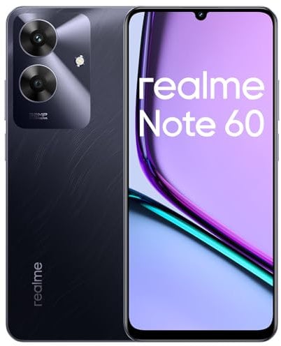 realme Note 60 Smartphone Android 14, 4G Handy Dual SIM, 90Hz 6,74 Zoll LCD-Display, 3 GB RAM 64 GB ROM, 5000 mAh Akku, 32 MP helle Kamera, Octa-Core, Schwarz, ohne Adapter
