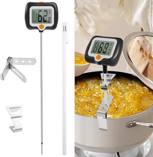 Zuckerthermometer Digital,Lebensmittelthermometer mit Sofortiger Anzeige,Schokoladen Thermometer mit Edelstahlsonde und 180° drehbarem LCD-Display,für Schokolade Cremes,Saucen,Marmelade und Sirups