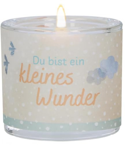 Butzon & Bercker Lichtmomente Windlicht `Du bist EIN kleines Wunder` - Geschenk zur Geburt, Taufe – Teelichthalter mundgeblasen inkl. Teelicht und Geschenkverpackung