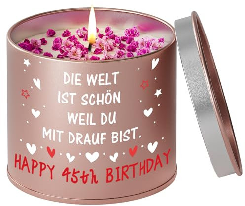 PRSTENLY 45 Geburtstag Frau, Geburtstagsgeschenk für Frauen, 9OZ Lavendel Kerze aus Metall Geschenke zur Geburt für Frau Freundin Mama Schwester Tochter, Beste Freundin Geburtstag Geschenk
