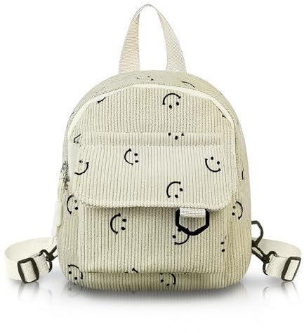 Energather Damen Rucksack, Corduan Mini Rucksack für Frauen und Mädchen, süßer Rucksack Damen Klein mit einstellbarem Trageriemen für Einkaufen, Dater, Reisen (beige)