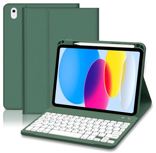 Lielax Keyboard Case for IPad A16 11th Generation 2025 11 inch & IPad 10th Generation 2022 10.9 inch - Magnetic Detachable Keyboard Cover with Pencil Holder for iPad 11/10 Gen, UK Layout, Dark Green