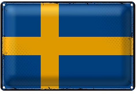 Vintage Metallschild | Schwedische Flagge | Dekoration für Zuhause | 40 cm x 30 cm