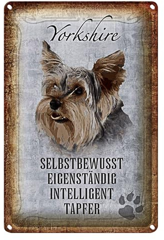 Yorkshire Terrier Blechschild | Selbstbewusst & Tapfer | Dekoration für Hundeliebhaber | 12 cm x 18 cm