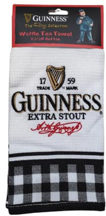Shamrock Gift Company Guinness Geschirrtuch, Waffelmuster, besticktes Guinness-Logo, Schwarz