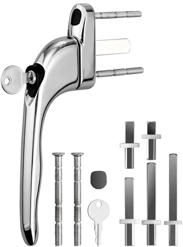 Neoteck 1 x Inline-Fenstergriff, universelle Espag-Schlüsselverriegelung, abschließbare Doppelverglasung, sicher und langlebig, ideal für alle gängigen Fenster und Balkontüren, Chrom
