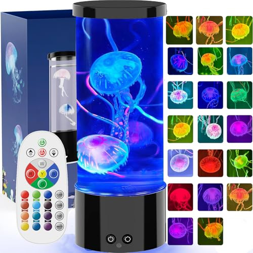 AONESY Jellyfish Lampe méduse avec 17 couleurs et télécommande, lampe méduse avec 4 modes d'éclairage, lampe d'aquarium pour enfants, lampe à lave méduses, lumière d'ambiance pour la relaxation, noir