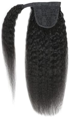 Natural Ponytail Extension Human Hair Kinky Straight Wrap Around Ponytail with Clip in Hair Extension Stunning Look(18inches)