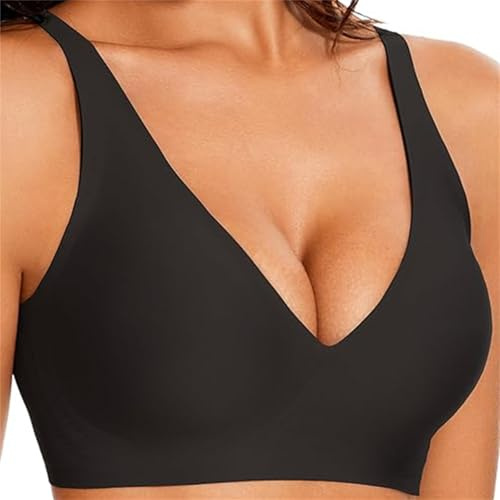 Jelly Wireless Bra Deep V Push Up Seamless T-Shirt Seamless No Underwire Supportive Wire-Free Comfortable Full-Cup Bras