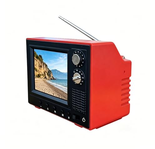 Mini TV Toy for Dollhouse, Rechargeable Mini Retro TV Cartoon Player with 8GB Memory, Supports Headphones & USB Playback, Television Furniture for Dollhouse Miniature Scenes (Red)