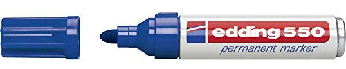 edding 550 Permanent Marker - Blue - 1 Pen - Round Tip 3-4 mm - Waterproof, Quick-Drying, Smear-Proof Pens - for Cardboard, Plastic, Wood, Metal, Glass and Fabric