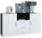 Vladon Sideboard Skadu, Kommode mit 2 Türen, 3 Schubladen und 1 offenem Fach, Schwarz matt/Weiß Hochglanz (138,5 x 71,5 x 35 cm)