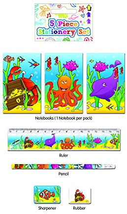 HENBRANDT Single Children’s Sealife Stationery Set 5 Piece School Classroom Pencil Set for Children Kids Party Bag Favours Loot Bag Fillers Lucky Dip Wedding Favours Stocking Fillers